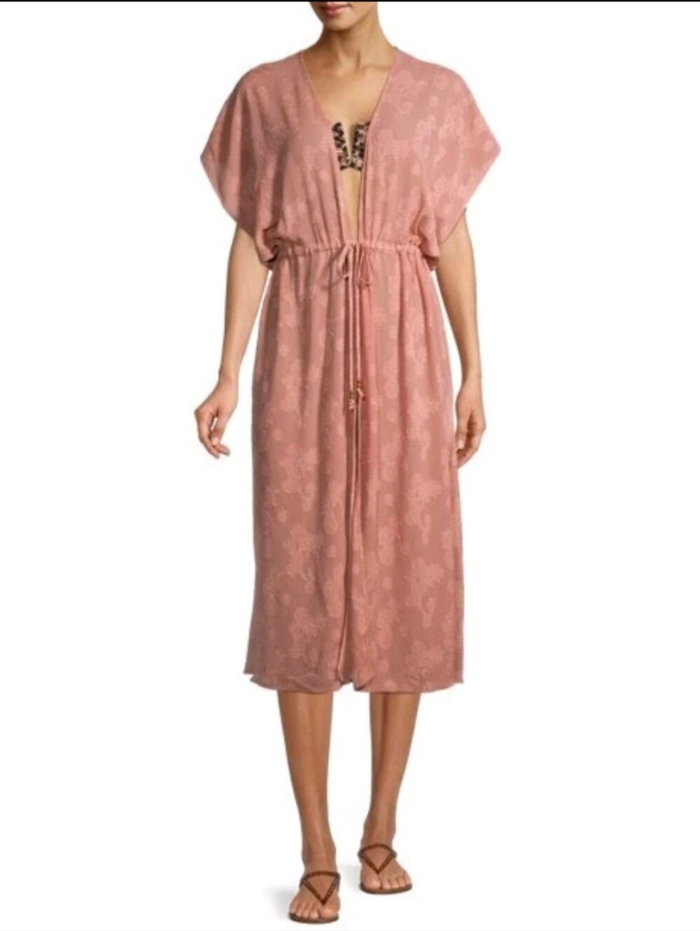 ✴️3 for $15: Sheer Caftan/ Kimono- Cardigan/ Swim Coverup In Floral Pink